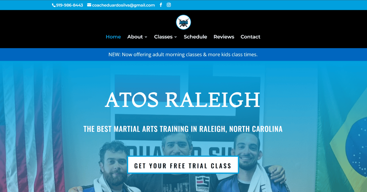 ATOS Raleigh, MMA & Jiu-Jitsu Training Gym website design